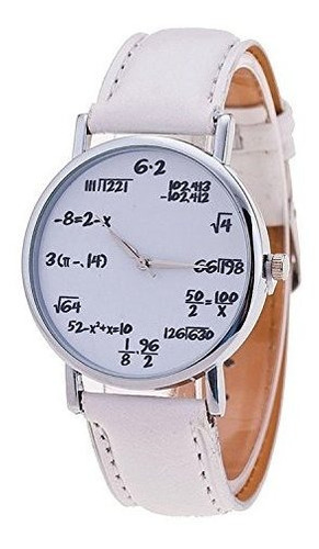 Reloj De Cuero Con Ecuación Matemática - Blanco