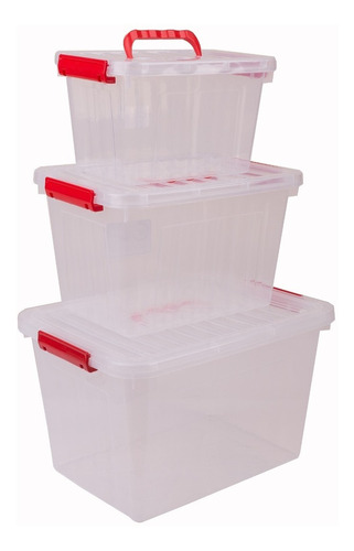 Set X3 Caja Organizadora Plastica Apilables 6lt, 12lt Y 24lt