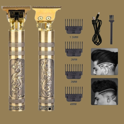 Imagem 5 de 10 de Maquina De Barba E Cabelo Dourada Metal Dragão Recarregável
