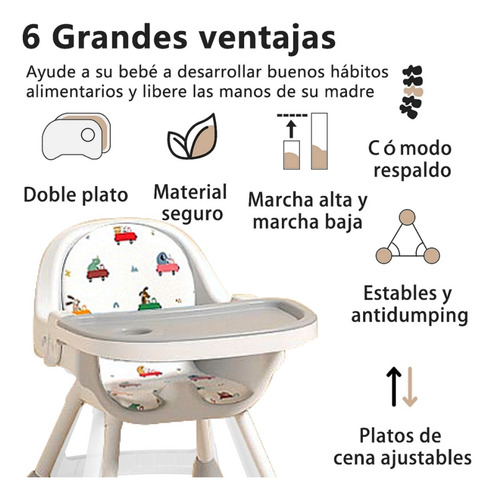 Ajustable Silla Alta Periquera Para Bebé Con Bandeja Silla Para Bebe 3 En 1 Gris