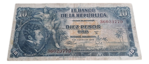 Colombia 10 Pesos Oro 1958