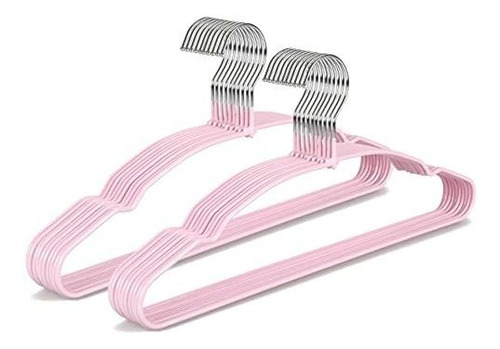 Perchas De Acero Inox 43cm Con Cubierta Plastica Rosa  20u