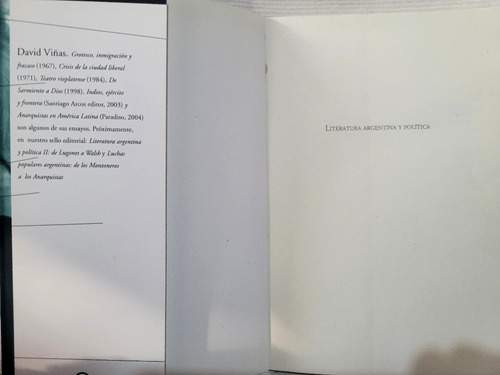 Imagen 7 de 10 de Literatura Argentina Y Politica David Viñas Santiago Arcos