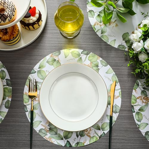 Zhehao 100 Pack Round Eucalyptus Leaves Paper Placemats 12