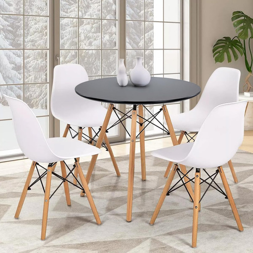 Mesa Comedor Eames Redonda Minimalista 4 Sillas Negro Color De La Tapa Color De Las Patas
