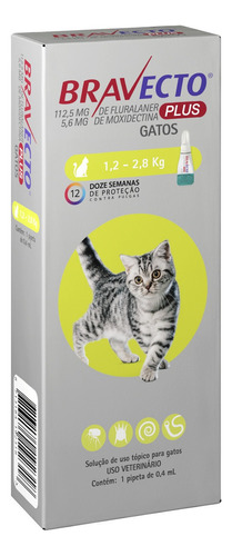 Bravecto Plus Pipeta antipulgas para gatos de 1,2 a 2,8 kg | Antiparasitario