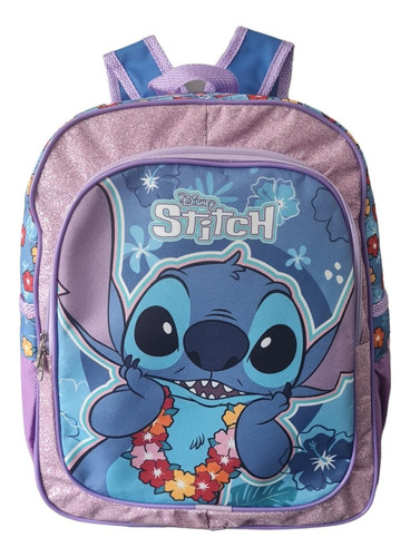 Mochila Escolar Lilo Stitch Aloha Azul Costas Tam G Infantil Desenho Do Tecido Personagem