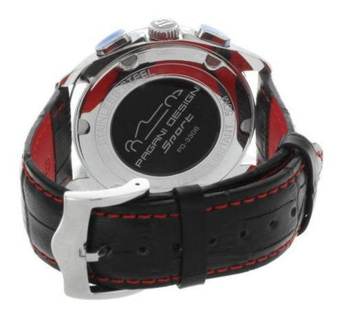 Relógio Pagani Design Branco E Vermelho Pulseira Couro Preto