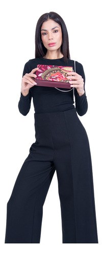 Bolsa Crossbody Hook Pineda Covalin Diseño Máscara De Jade Color Vino Rojo
