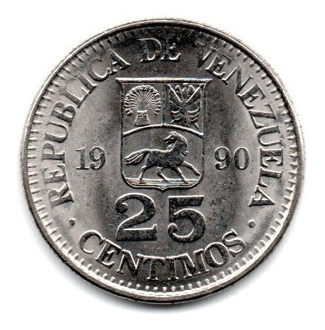 Venezuela Moneda 25 Centimos Año 1990 Km#50a Unc