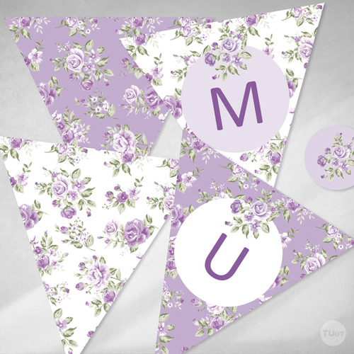 Kit Imprimible Flores Violetas Shabby Chic Tukit