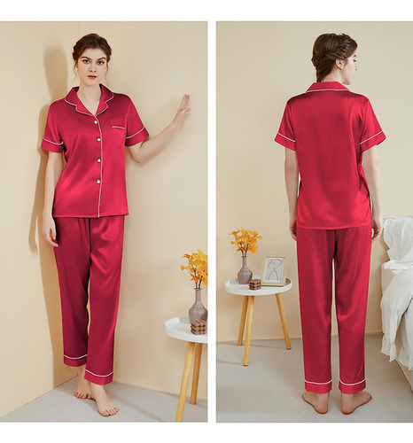 Pijamas Para Mujer De Satén Sedoso Cómodo Ropa Para Dormir