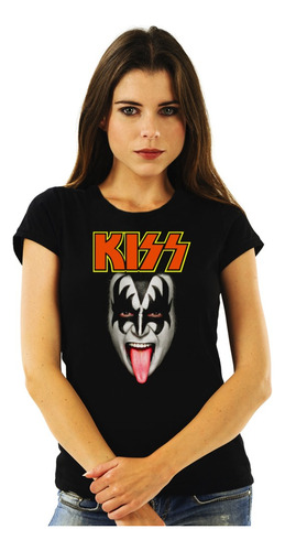 Polera Mujer Kiss Gene Simmons Face Logo Tongue Lengua Rock