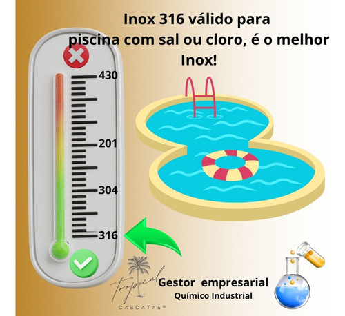 Cascata Super Inox Wave De Parede Inox 316 50x40cm