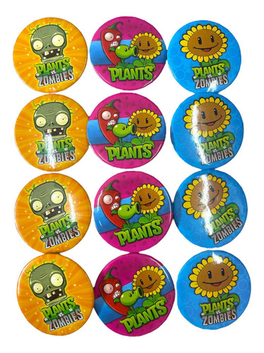 12 Botones,pines Para Fiesta Con Tema Plantas Vs Zombies