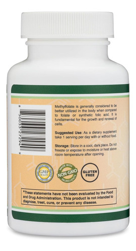 Double Wood supplements Metilfolato 1,000mcg 120 cápsulas suplemento de folato de metilo probado por terceros sabor sin sabor
