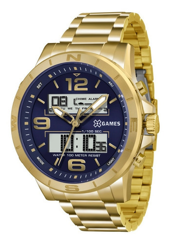 Relógio X-games Masculino Xmgsa003 D2kx Dourado Azul