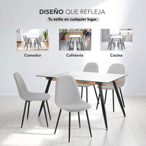 Juego De Comedor 4 Sillas Tapizado Mesa Vidrio Estilo Eames