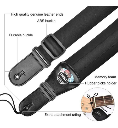 Imagen 3 de 9 de Correa Acolchada Para Guitarra Eléctrica, Bajo, Ukelele, Púa