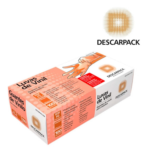 Imagem 2 de 5 de Luva De Vinil Sem Pó Descartável 100 Unid Descarpack