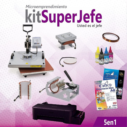 Kit Super Jefe Sublimación Prensa 5 En 1+insumos Disershop