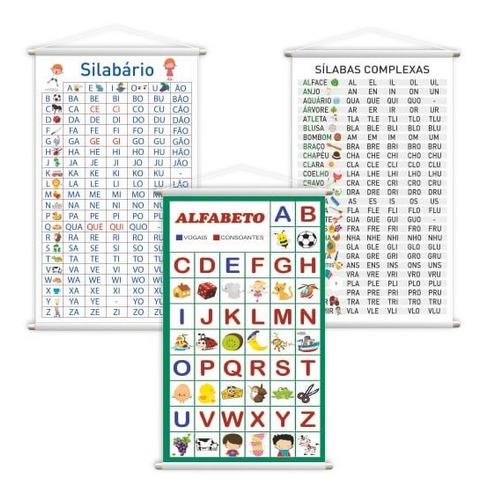 Silabário + Complexo + Alfabeto Vogais Kit 3 Banners 80x50cm