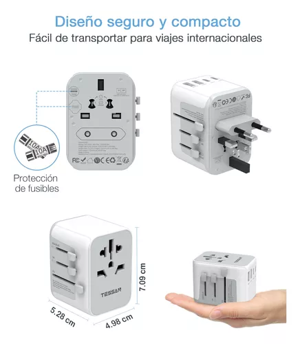  TESSAN Adaptador de enchufe tipo F, adaptador de corriente de  Alemania Francia, convertidor de viaje de crucero de Corea con 2 tomas de  corriente 3 cargador USB, adaptador de Estados Unidos