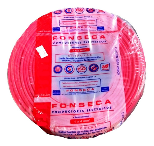 Cable Unipolar 6mm Rojo X 100 M Normalizado Fonseca E631