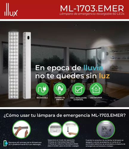 Lampara de emergencia en led modelo MEBSUTA I recargable en luz de