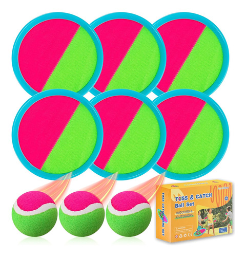 Juego Lanzamiento Pelota Velcro 6 Palas 3 Pelotas