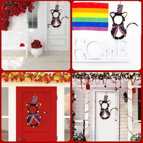 Glowing Cat Shaped Rattan Wreath Decoration