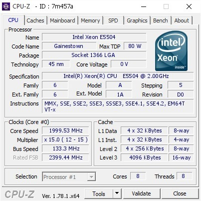 Processador E5504 2.00ghz 2m 4.80 150 160 380 G6 507721-b21