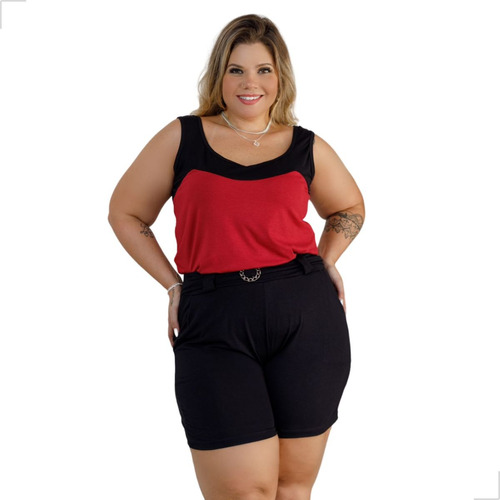 Conjunto Feminino Blusa E Shorts Estampado Plus Size