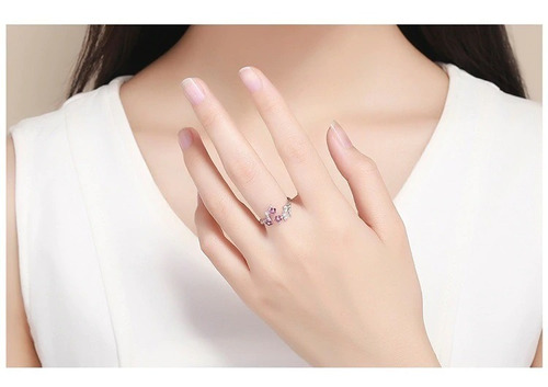 Anillo De Plata S925 Diseño Flor Rosa Ajustable