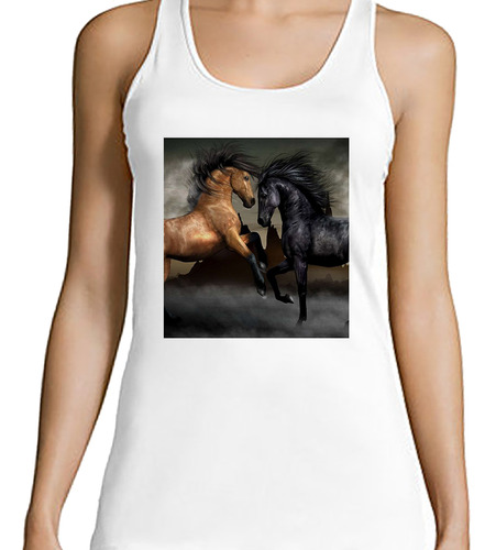 Musculosa Mujer Animal Caballos Batalla Relinchando Arte