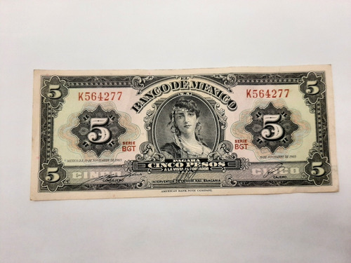 Billete Antiguo 5 Pesos La Gitana American Bank Note Company
