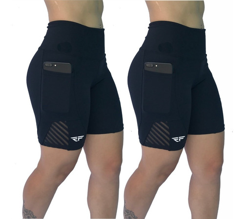Imagem 2 de 5 de Kit 2 Shorts Feminino Bolso Corrida Suplex Tela Frete Grátis