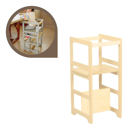 Torre De Aprendizagem Montessori Premium Madeira Resistente Cor Natural