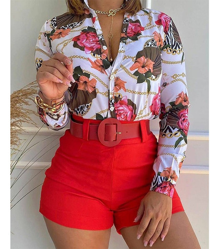 Conjunto De Camisas De Manga Corta Estampado Mujer Hawaiano