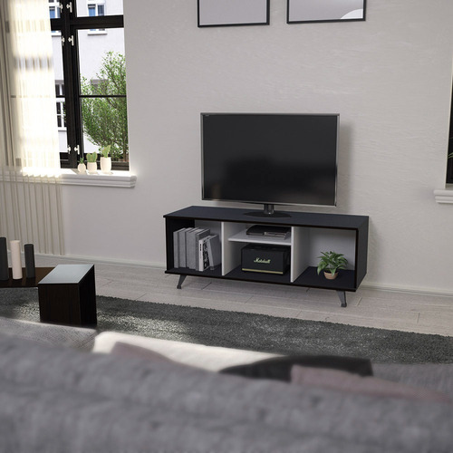 Mueble Para Tv Rack 3 Compartimientos 1 Estante Regulable Color Wengue