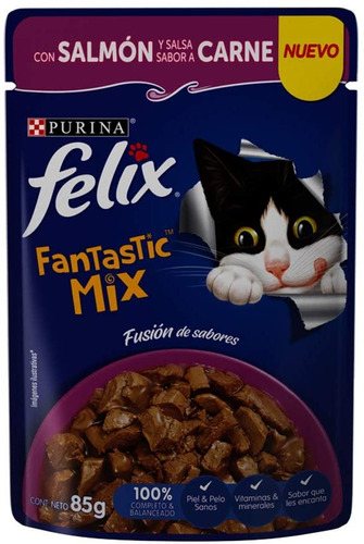 Purina Felix Fantastic Mix Con Salmon Y Sabor Carne 85 G