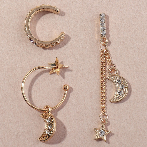 Conjunto Set 3 Piezas Aretes Pendientes Luna Estrella
