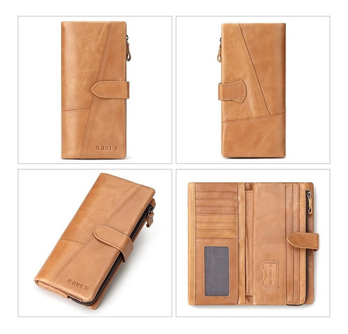 Billetera Cartera De Mano Cuero Natural Para Mujer Monedero 