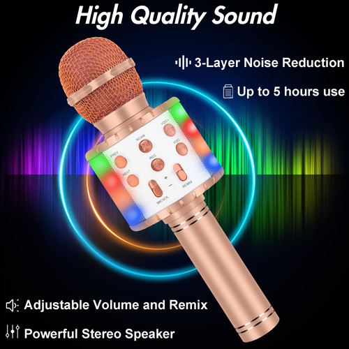 Karaoke Machine Winique For Kids Bluetooth W/ Led Rose Gold