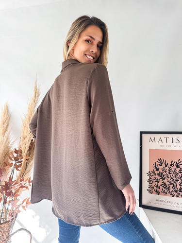 Camisa Lulyna Oversize Manga Larga Con Presilla Crepe Mujer