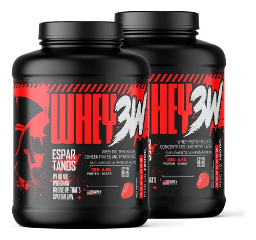 Kit 2x Whey 3w 1,8kg Espartanos - Total De 3,6kg Sabor Morango + Morango