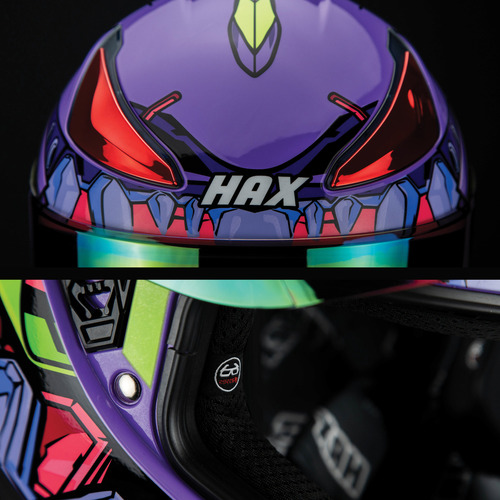 Casco Moto Integral HAX ONIX EVA Morado Verde Brillante Certificado DOT Talla XS (52-54Cm)