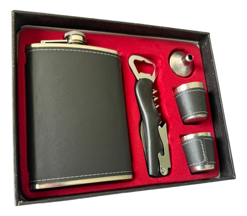 Kit Cantil Porta Bebidas Funil Copo Whisky Abridor