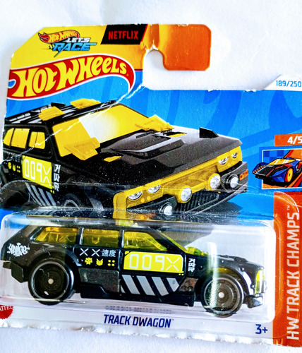Auto Hot Wheels Español Track Dwagon Nuevo Esc 1, 64 7 Rdf1 Negro Ploteado Con Vidrios Amarillos El Ploter Amarillo Dice 009x