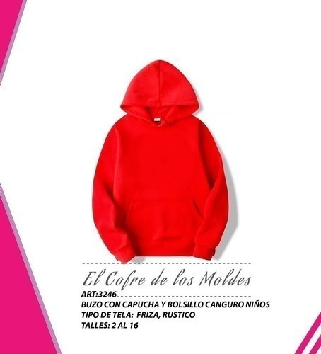 Molde  Buzo Capucha+bolsillo Niños,pack Talles 2 A 16